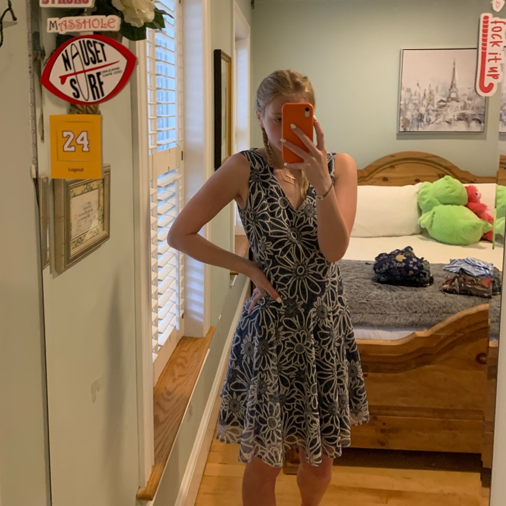 blue dress with white flowers
